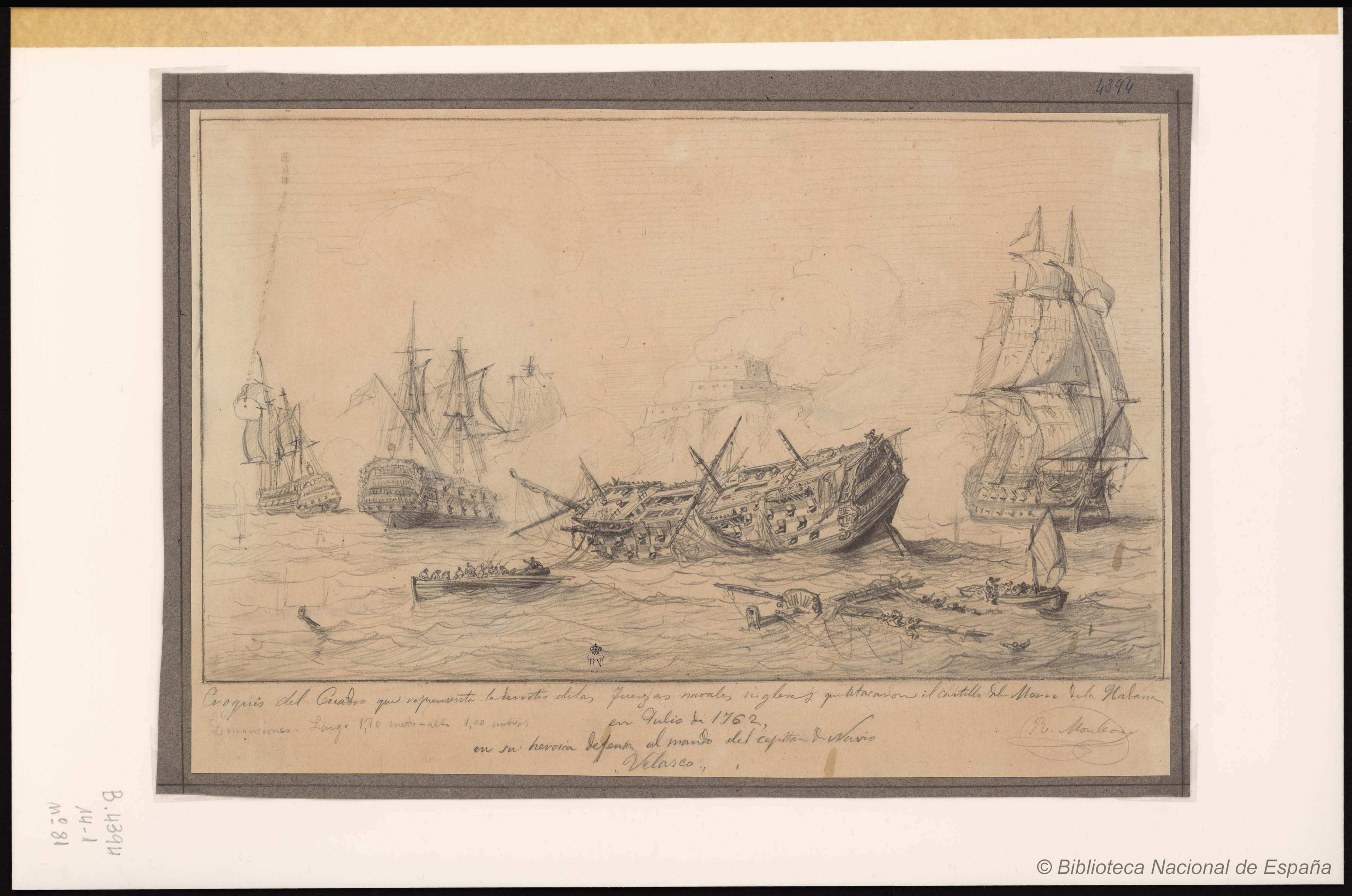 croquis del cuadro que reprsenta la derrota inglesa en la habana 1762
