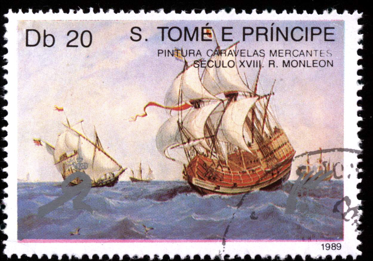 s tomÉ e principe, pinturas de caravelas mercantes . siglo xviii, r monleon