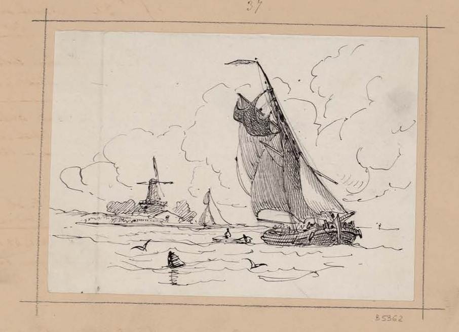 barco y molino de viento. holanda