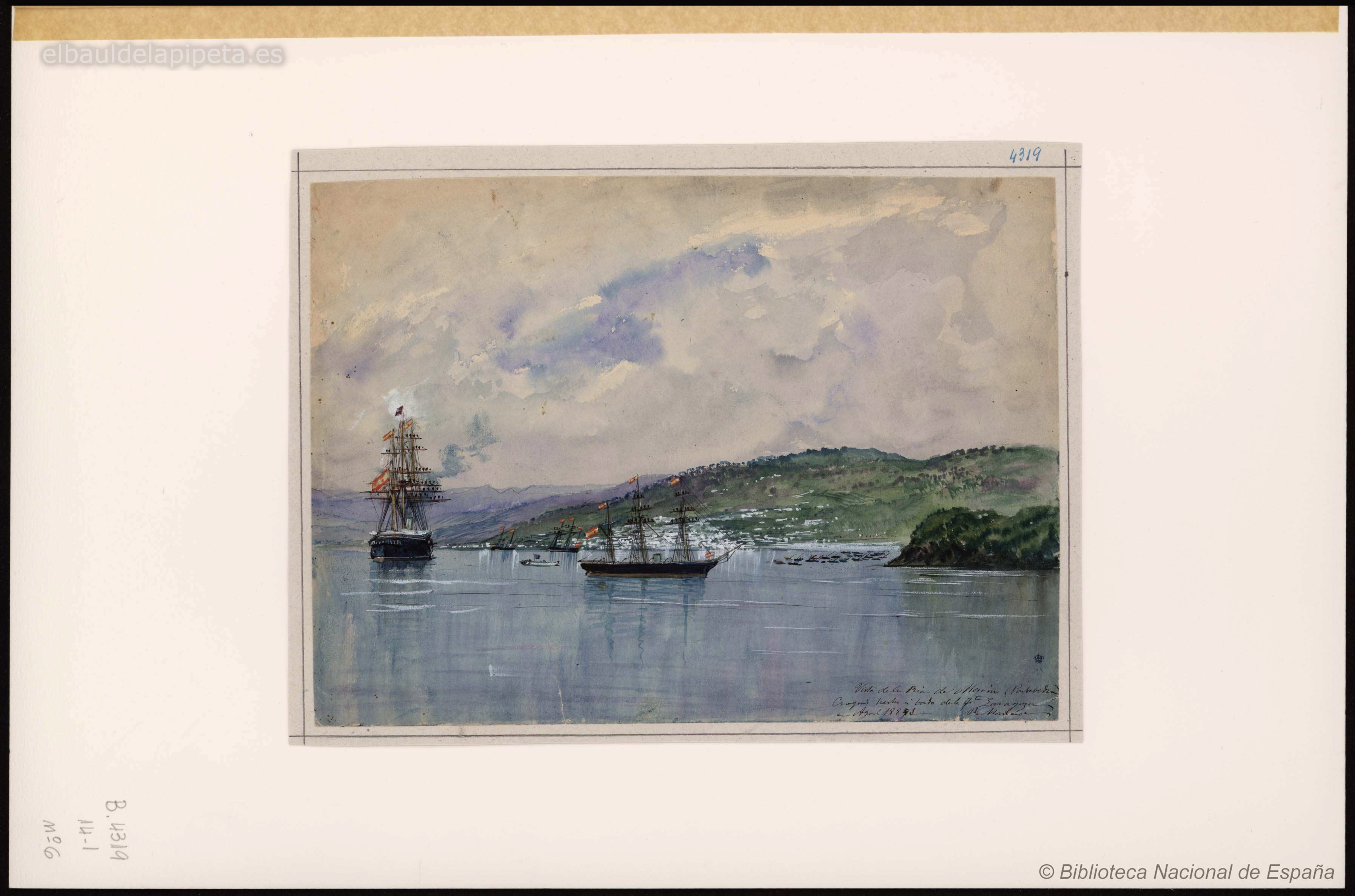 vista de la ria de marin (pontevedra). croquis hecho a bordo de la fragata zaragoza en agosto de (1881).