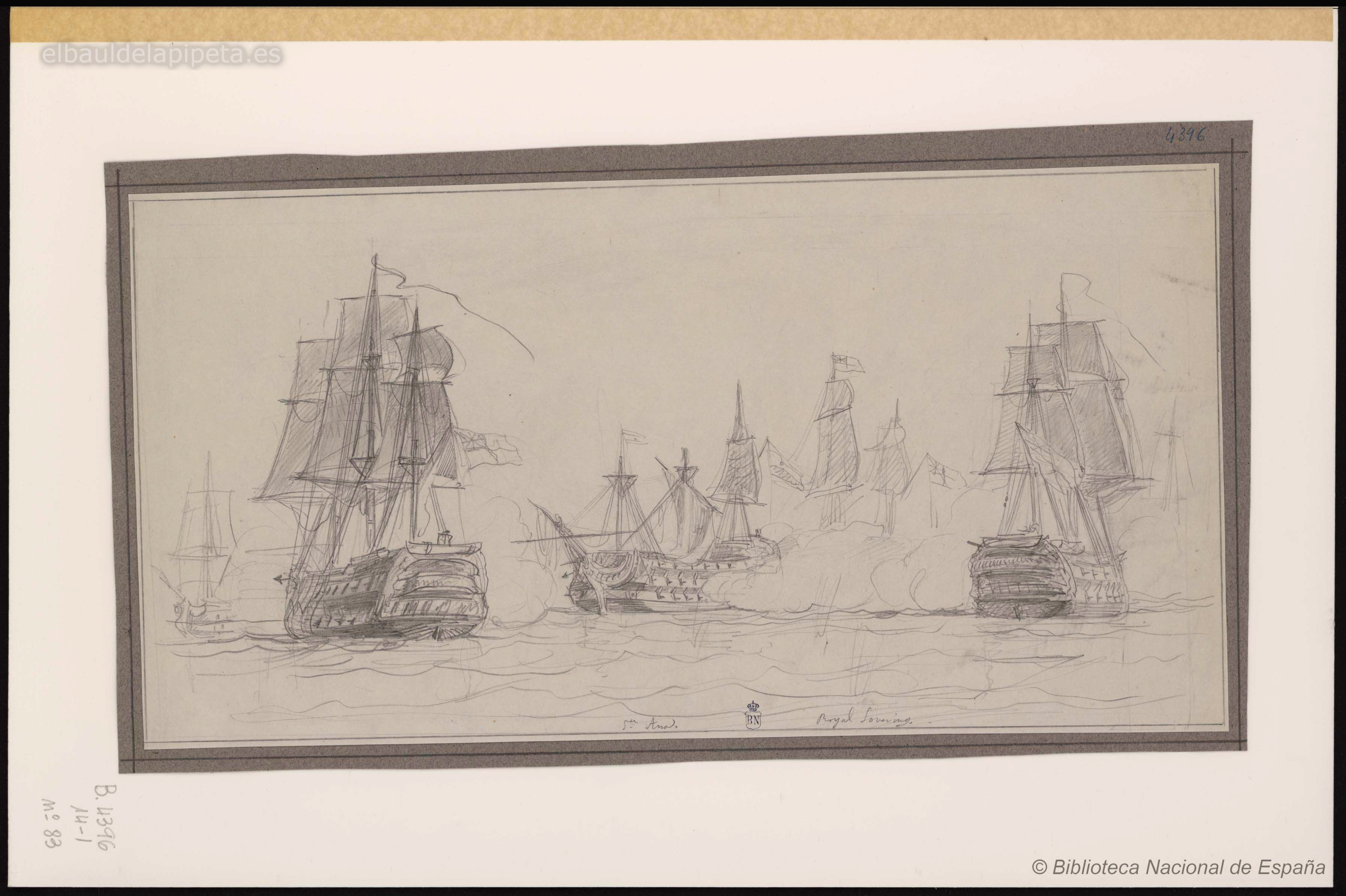 proyecto de un cuadro que representa la defensa del navÍo santa ana contra varios navios ingleses en el combate de trafalgar