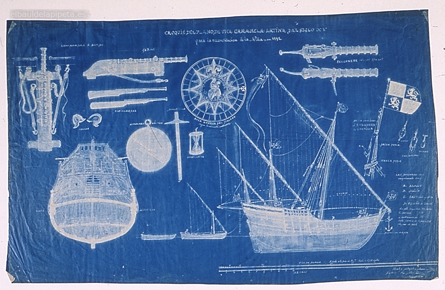 croquis del plano de una carabela latina del siglo xv, para la reconstruccion de la niÑa en 1892