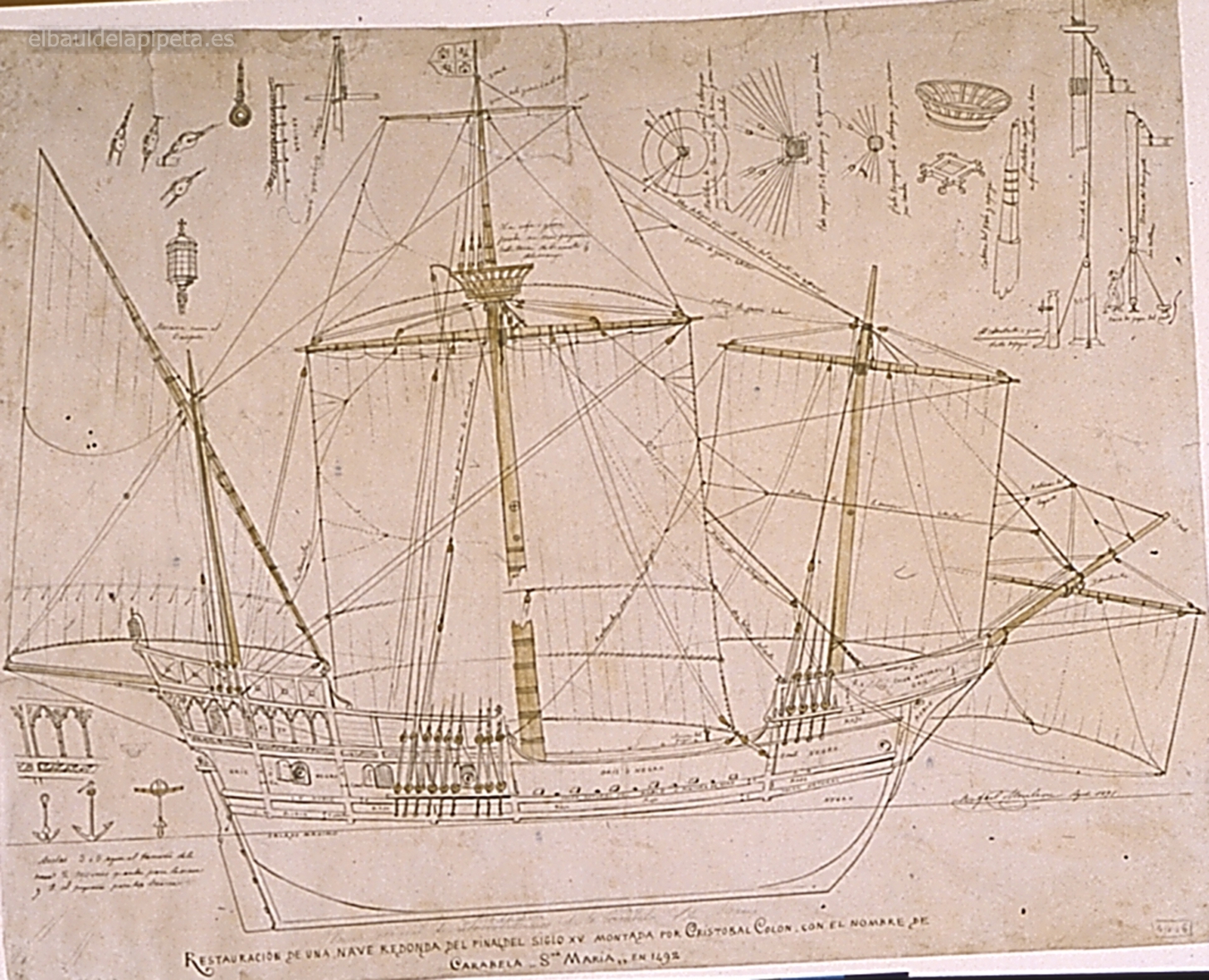 restauracion de una nave redonda de final del s. xv montada por cristobal colon con el nombre de carabela santa maria en 1492