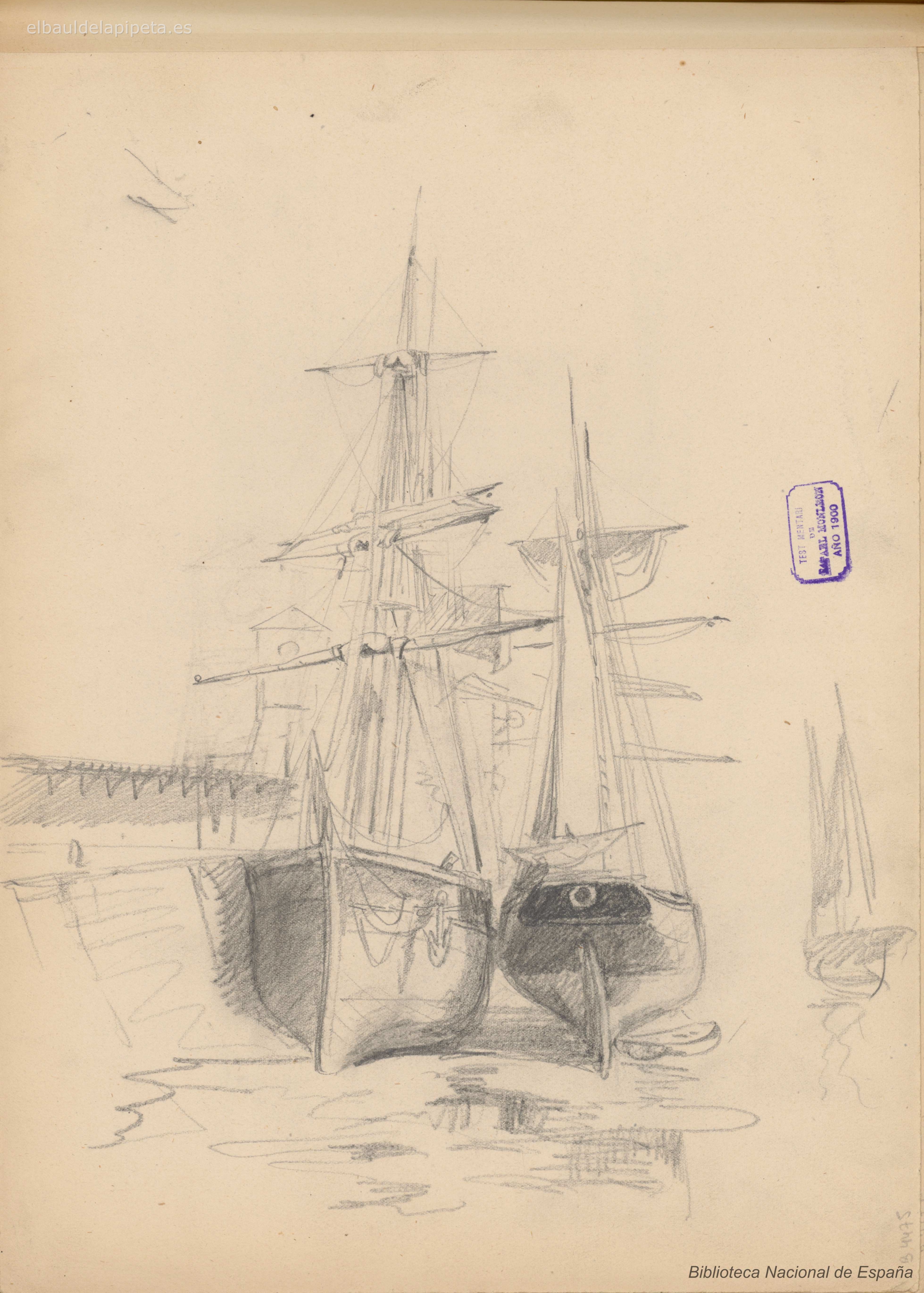 dos barcos de vela varados y abarloados