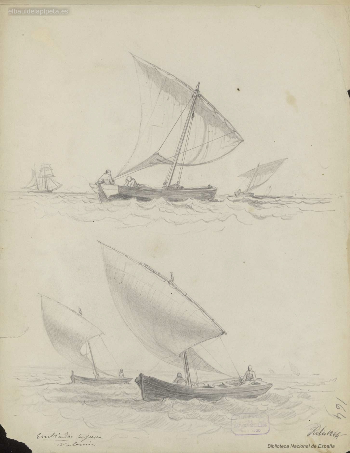 embarcaciones de pesca. valencia julio 1864