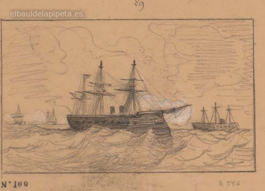fragata victoria persiguiendo a la numancia en el combate naval contra los cantonales. oct.1873