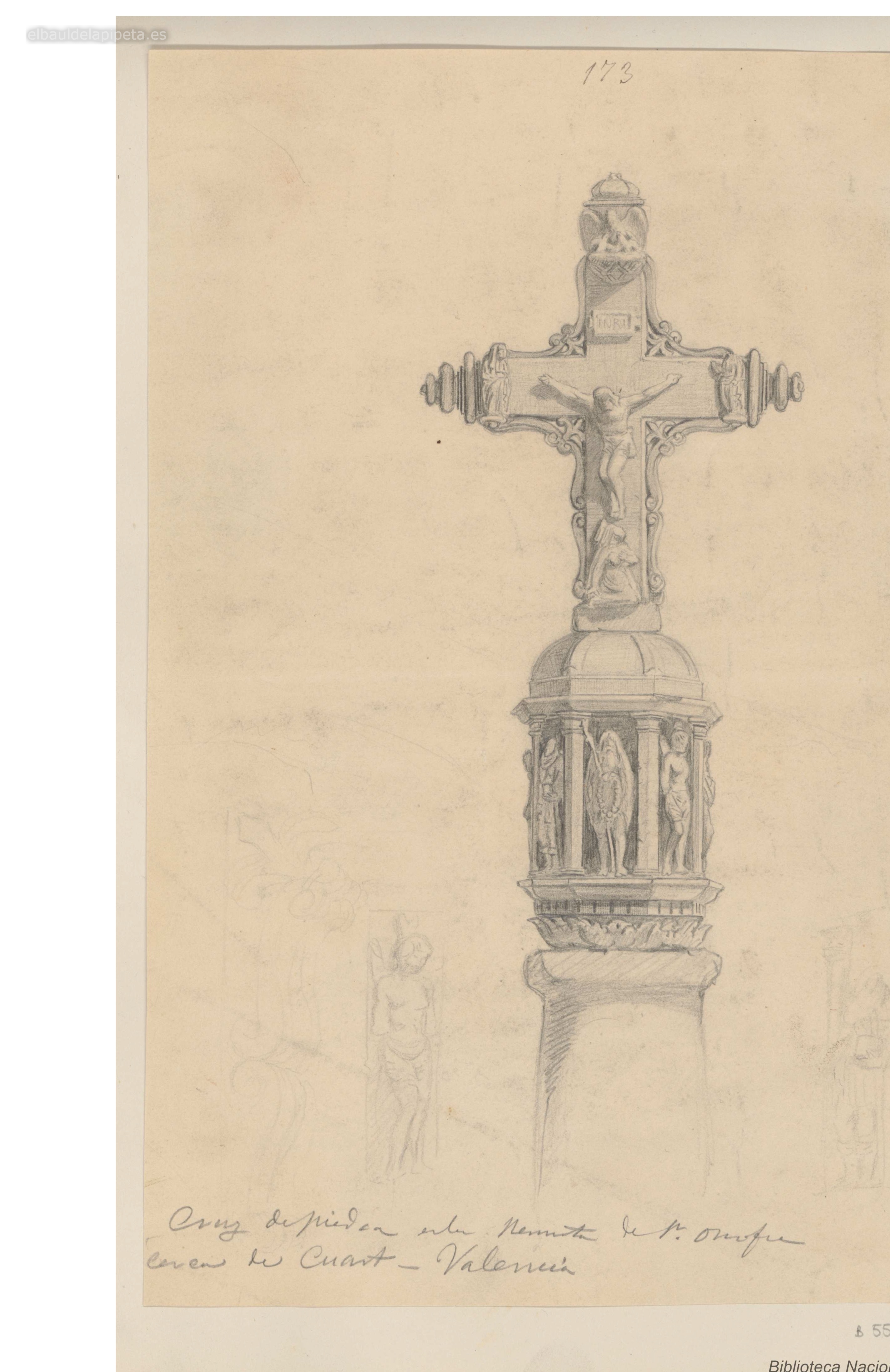 cruz de piedra en la ermita de s. onofre cerca de quart (de poblet) . valencia