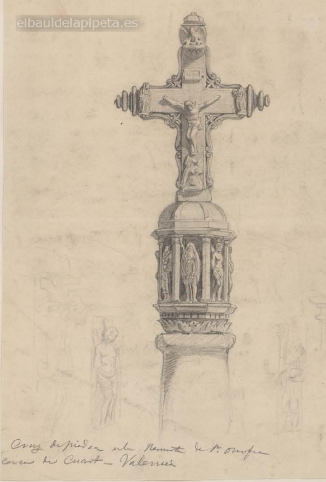 cruz de piedra en la ermita de s. onofre cerca de quart (de poblet) . valencia