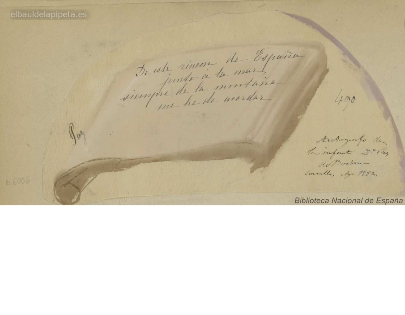 autografo de la infanta dª paz de borbon. comillas 1882