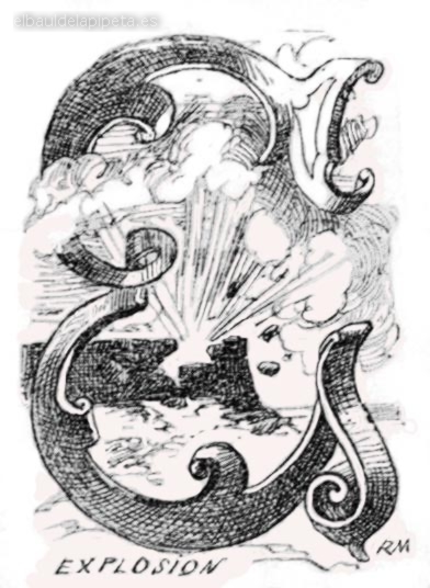 letra capital «e» explosion