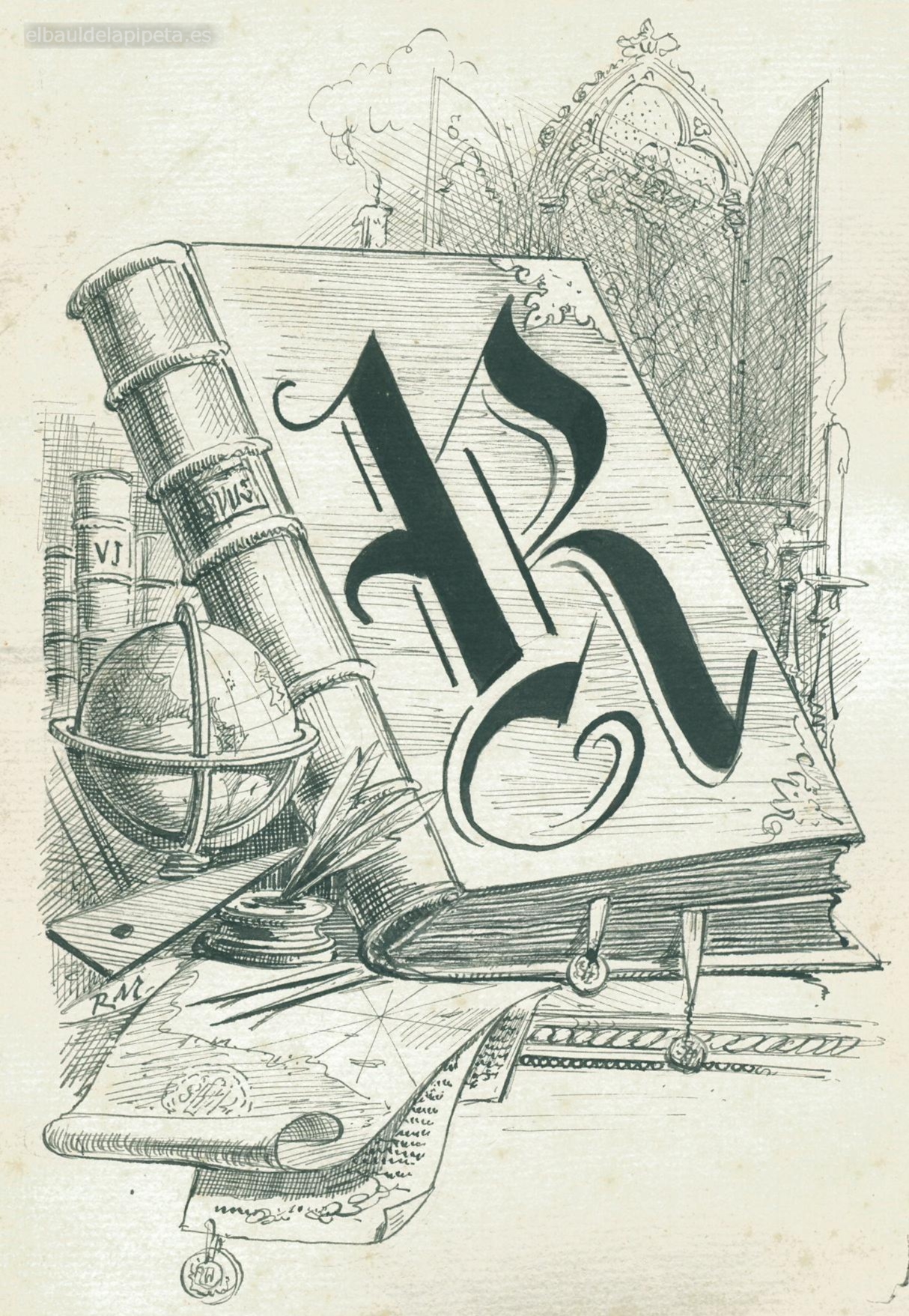 letra capital «r» libro
