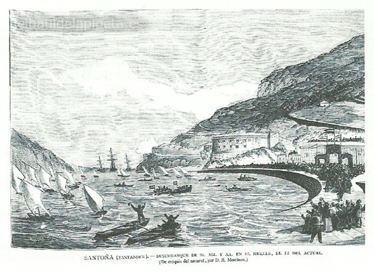 viaje de ss. mm. a la costa cantÁbrica. santoÑa (santander) desembarco de ss. mm, y aa en el muelle el 12 actual